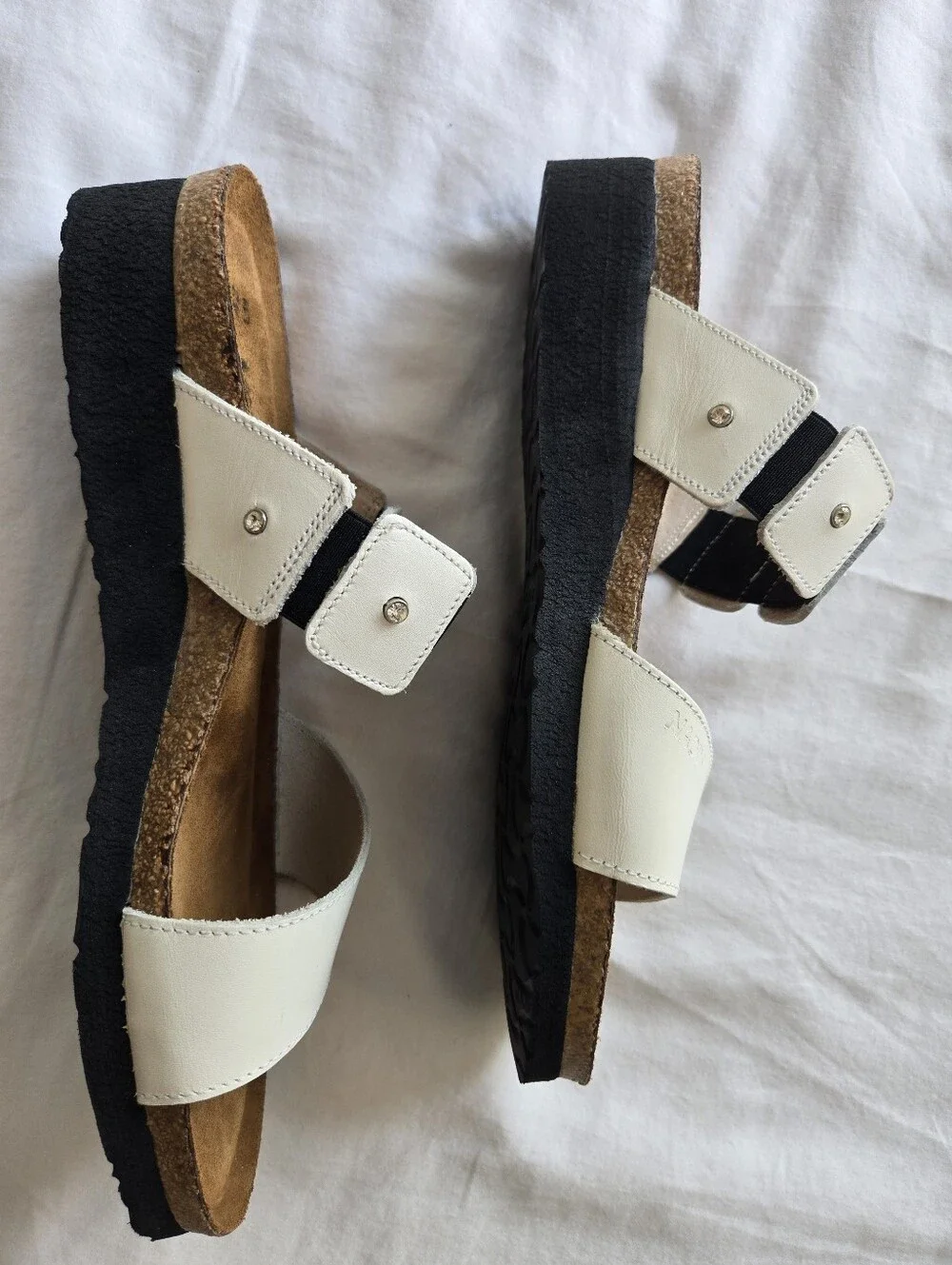 Naot Ashley White Leather Rhinestone Slide Sandals Size 42 (US 11)